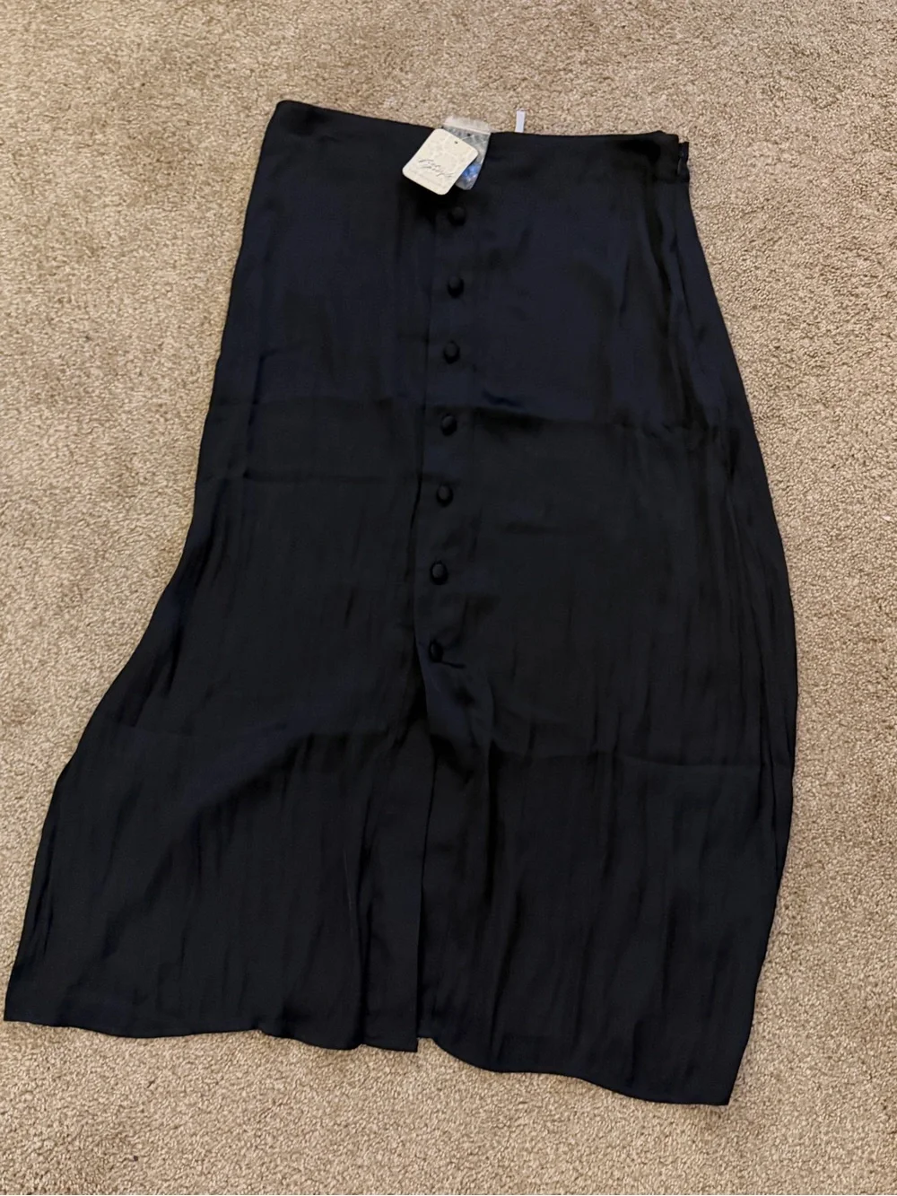 Free People Analise Black Button Front Midi Skirt Size 8 NWT $78